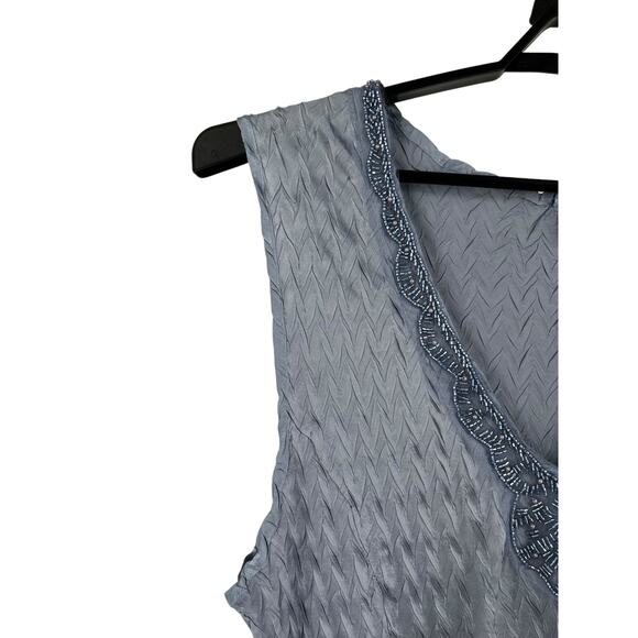 Komarov dress beaded v neck charmeuse chiffon sleeveless blue size X-Large XL - Picture 2 of 7